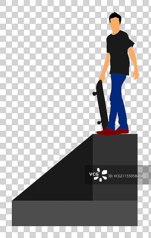 滑板男孩在滑板公园进行空中跳跃特技图片素材