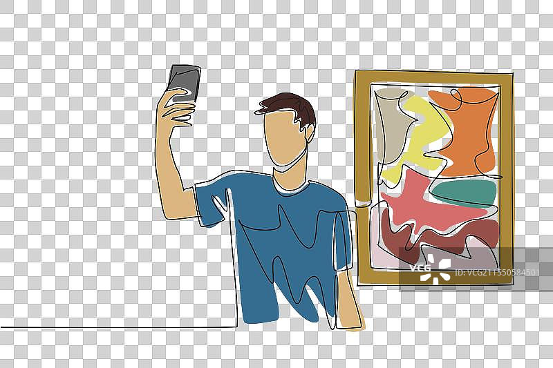 年轻帅气的单线连续画图片素材