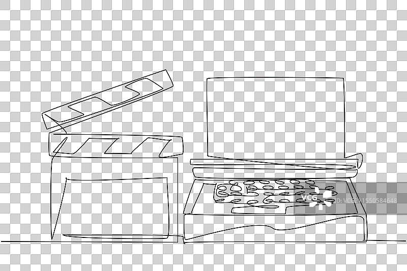 单线条绘制的拍板和打字机图片素材