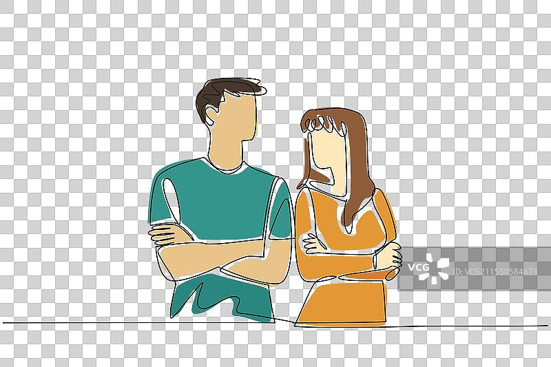 一笔画的休闲男女图像图片素材