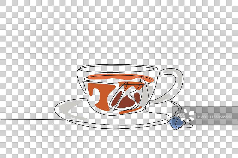 陶瓷茶托上的热茶杯一笔画图图片素材