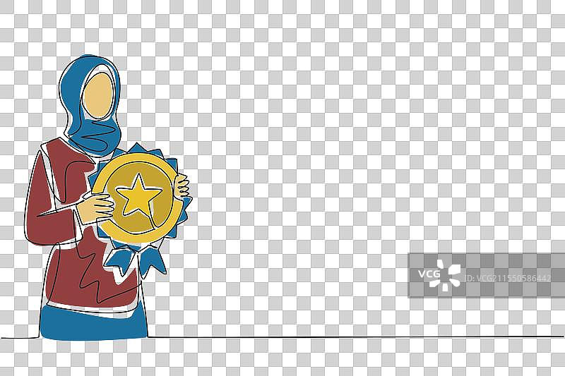 连续一笔画的阿拉伯女性手持物品图片素材