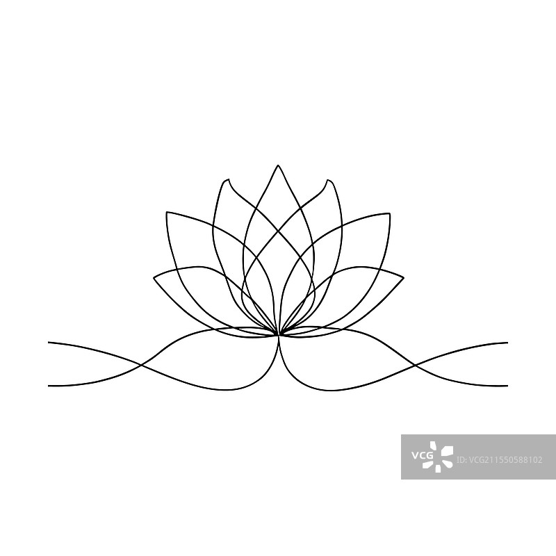 莲花连续线条艺术，白色背景平面设计图片素材
