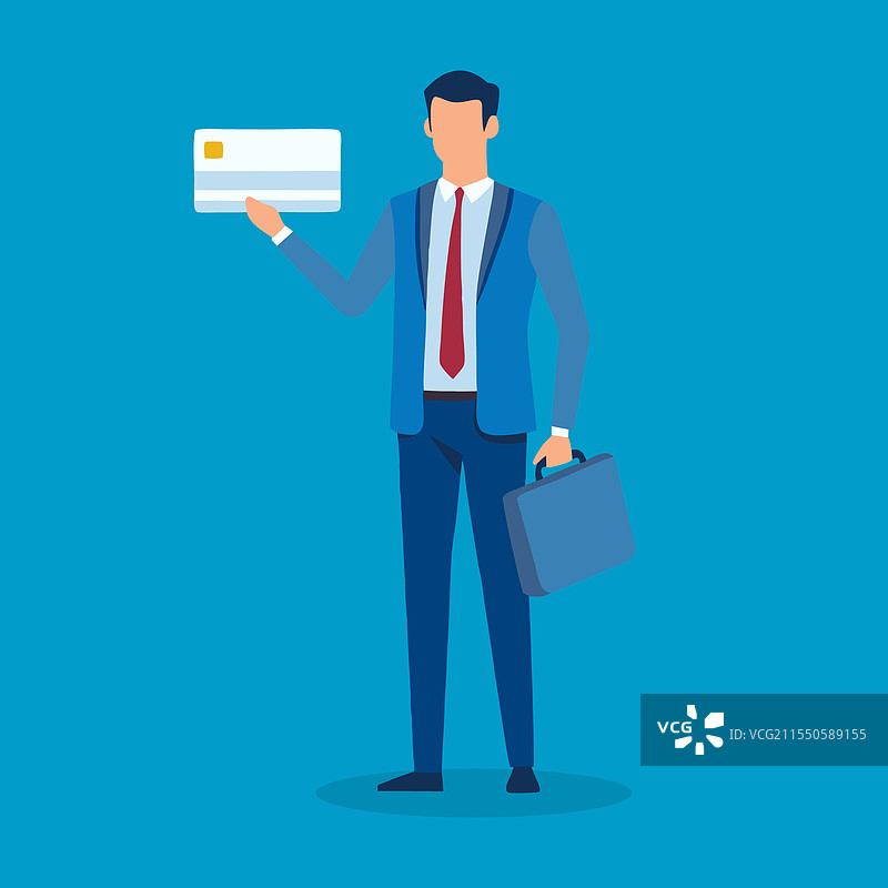 男人手持信用卡，背景为白色平面。图片素材
