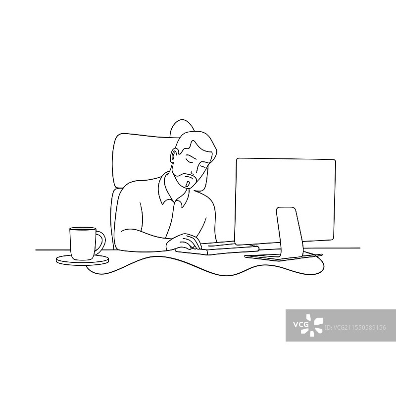 男人安静地在桌子上睡觉，周围是图片素材