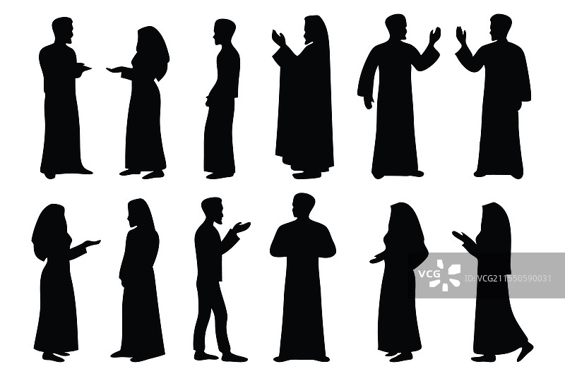 穆斯林阿拉伯男女全身姿势组合图片素材