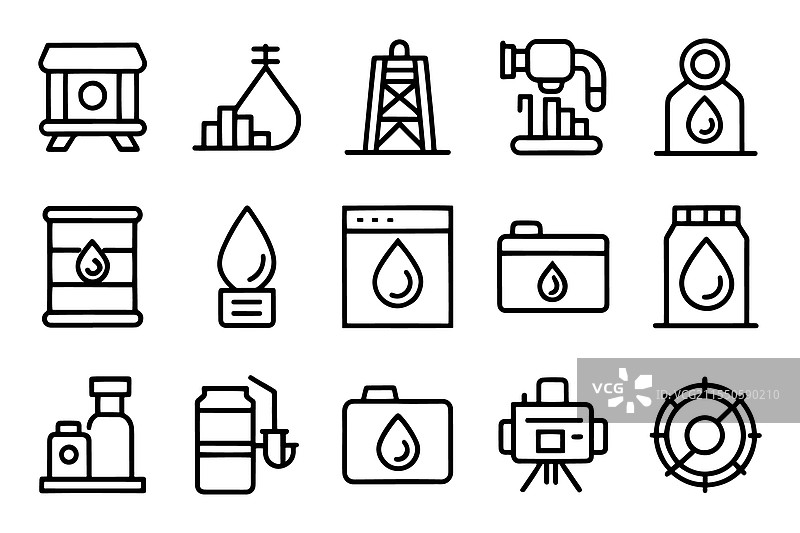 油桶和加油泵相关的可编辑图标集图片素材