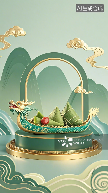 【AI数字艺术】3D国潮风端午节插画图片素材