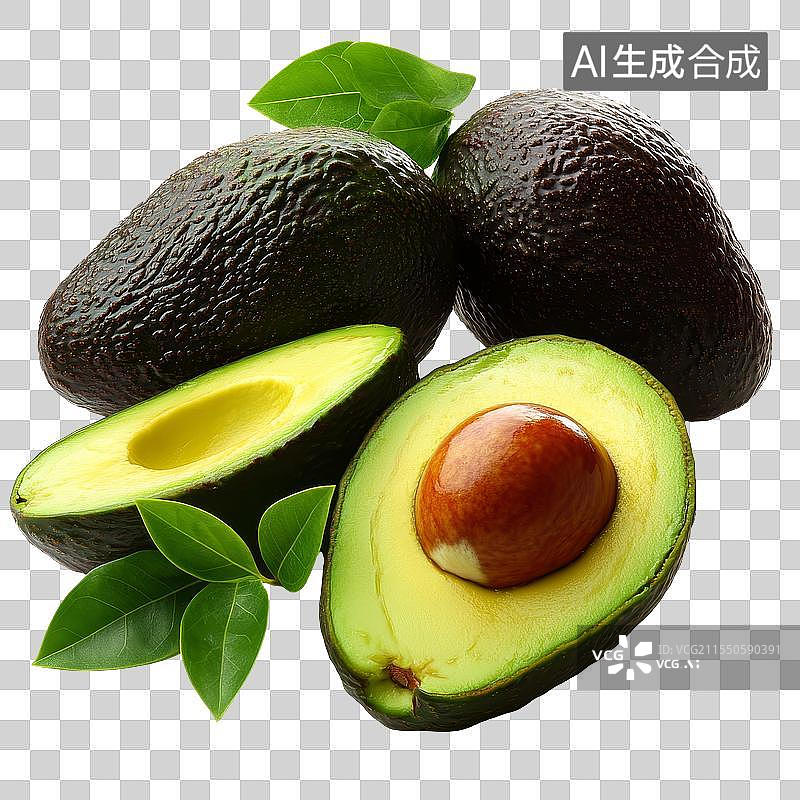 【AI数字艺术】免抠|新鲜美味的牛油果与绿叶图片素材