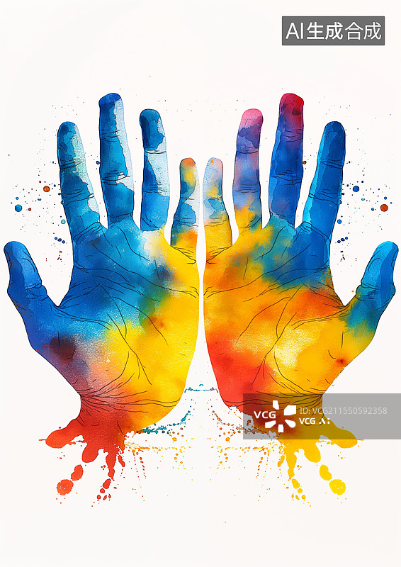 【AI数字艺术】水彩风格插画一双手图片素材