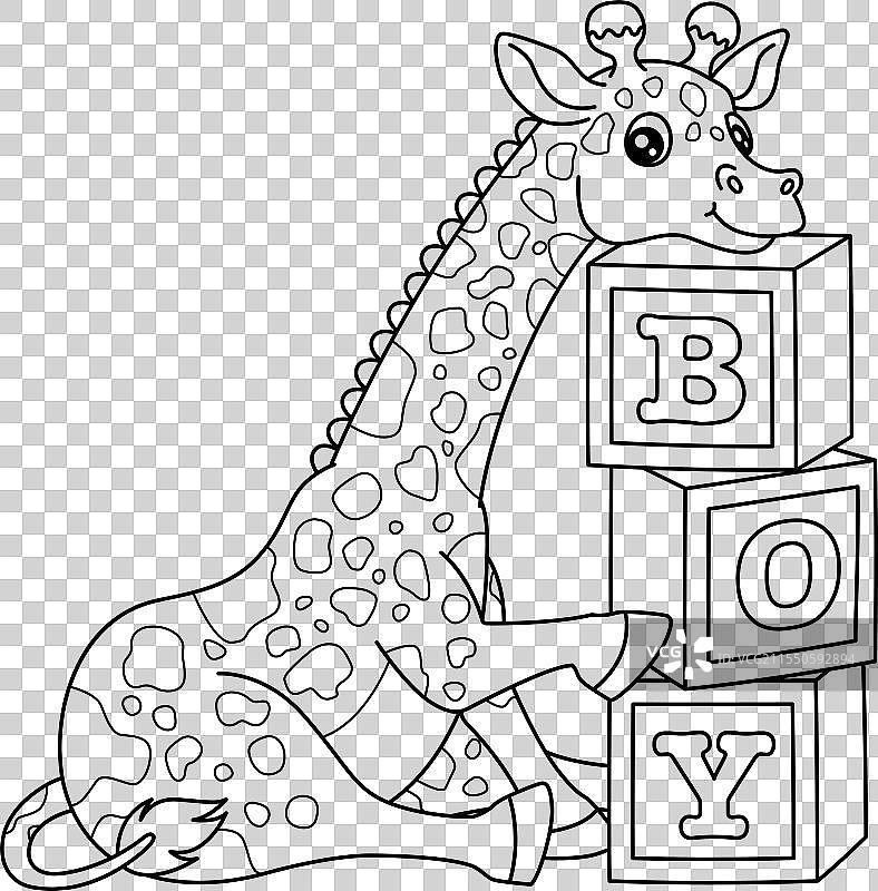 孤立的男婴洗礼小长颈鹿涂色图图片素材