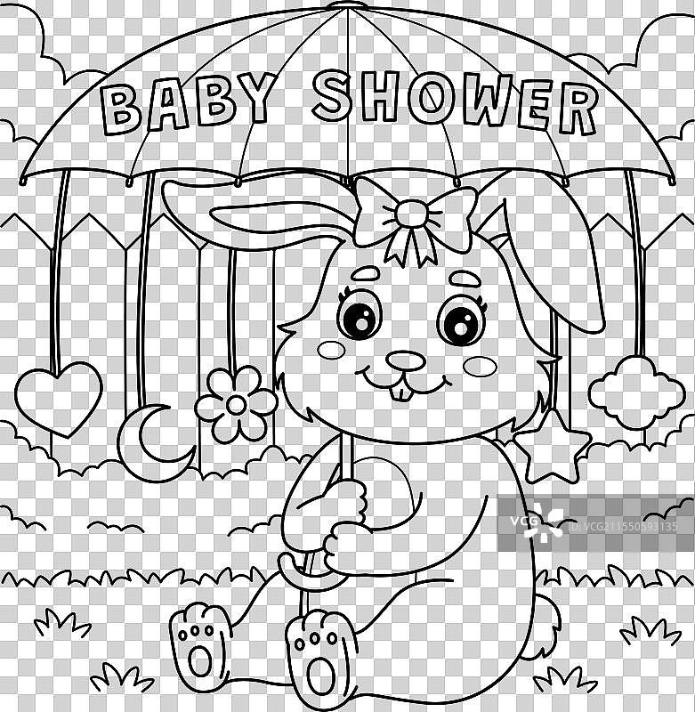 婴儿洗礼兔女郎儿童涂色页图片素材