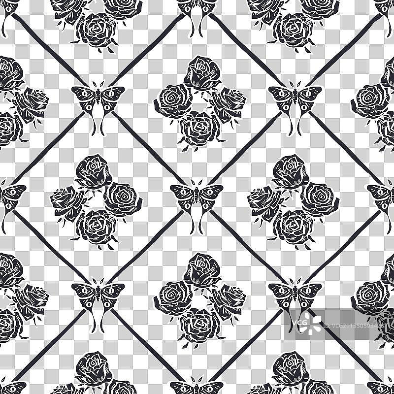 手绘红玫瑰花的无缝图案图片素材