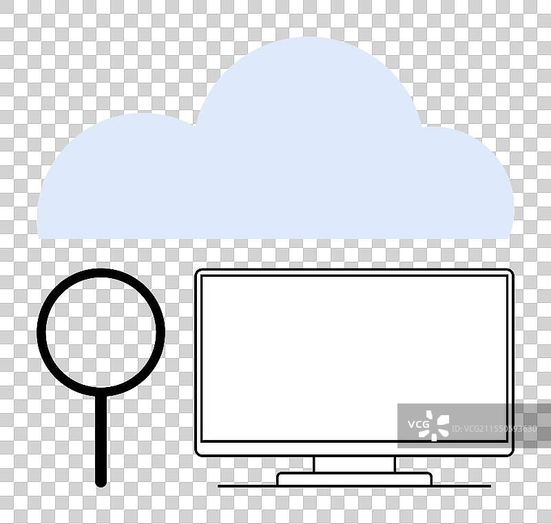 带放大镜和显示器的云计算图片素材