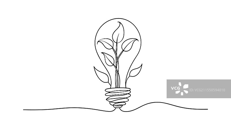 灯泡内的植物连续线条艺术图片素材
