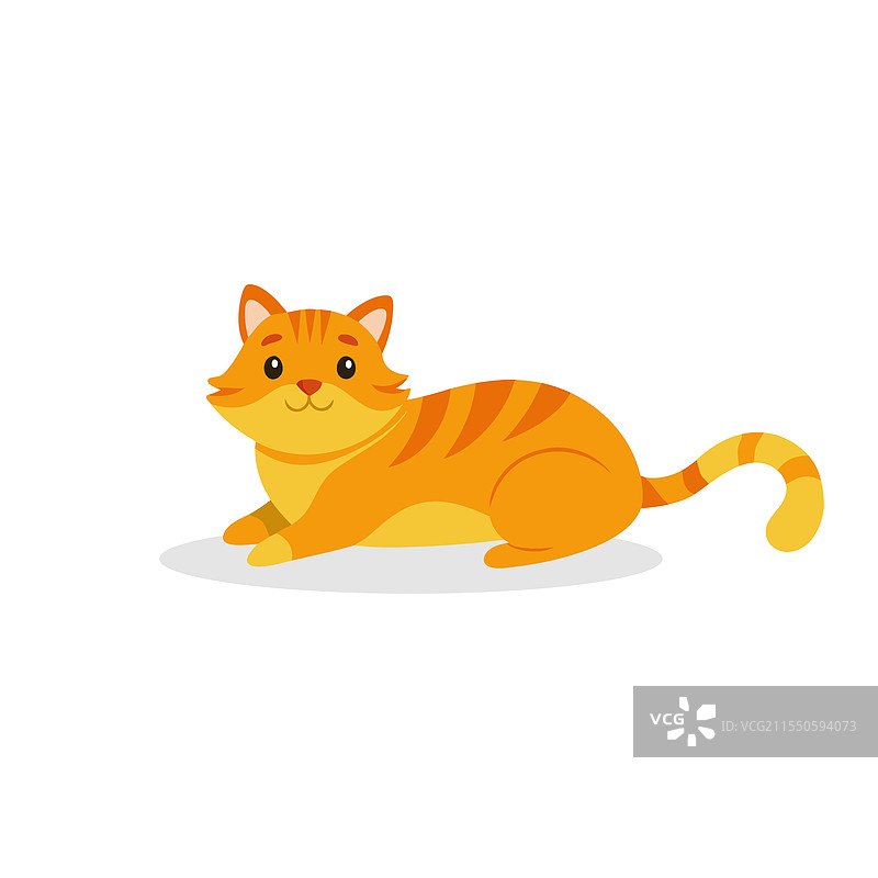 顽皮的橙色虎斑猫侧卧在一旁，背景干净简洁。图片素材