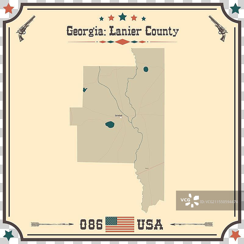 乔治亚州拉尼尔县的复古地图图片素材