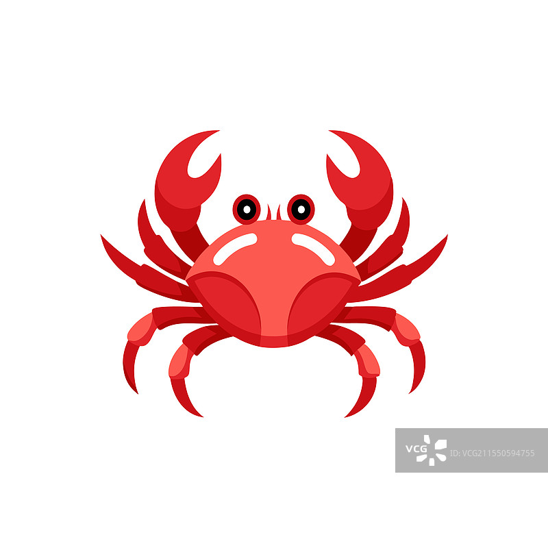 红色螃蟹抬起爪子，背景为白色平面图片素材
