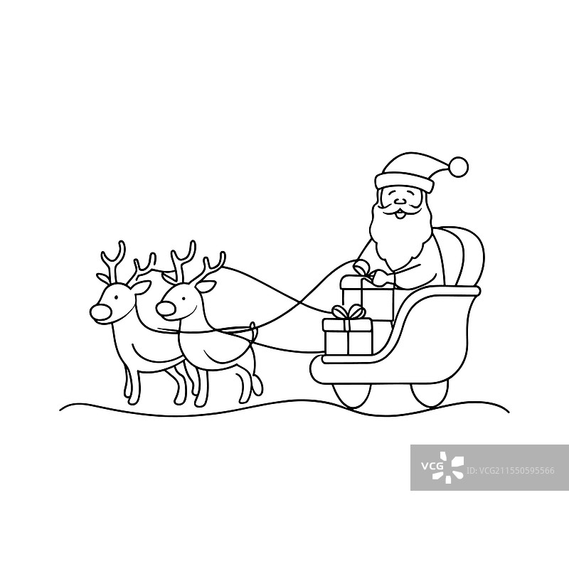 圣诞老人坐在驯鹿拉的雪橇上，庆祝圣诞节图片素材
