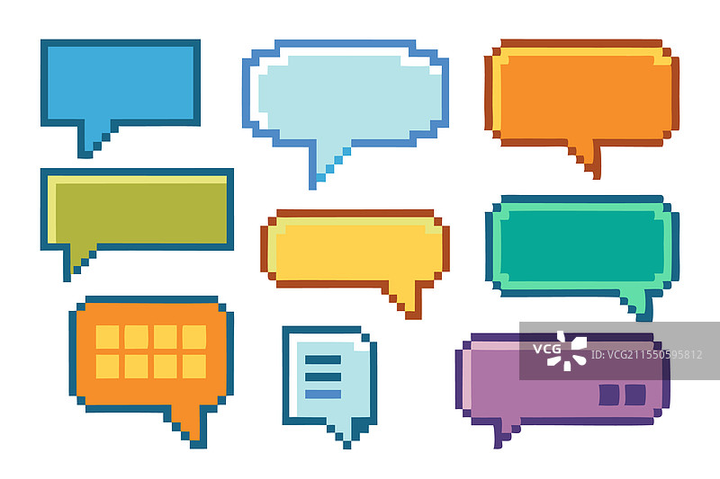 一组不同形状的像素对话框图片素材