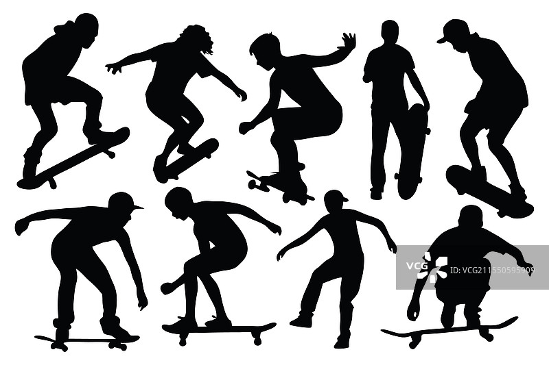 滑板剪影集，独立平面展示图片素材