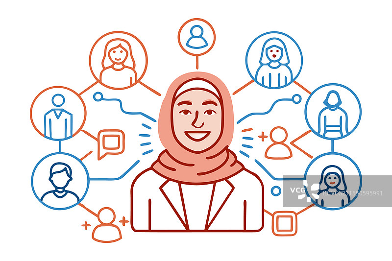 微笑的穆斯林女商人正在分享和交谈图片素材
