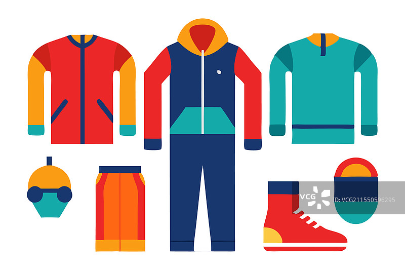 运动服系列套装，白色背景下独立展示图片素材