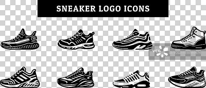 运动鞋跑步鞋图标集剪影设计图片素材