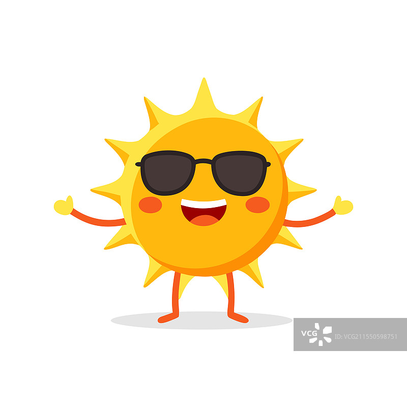 戴着太阳镜的太阳角色，孤立的平面图形图片素材