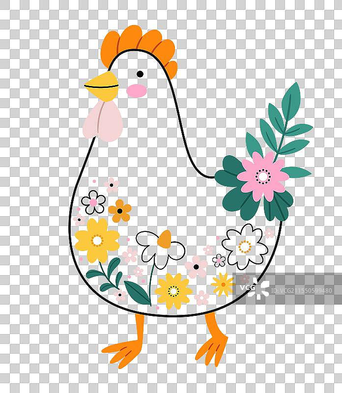 可爱的鸡以斯堪的纳维亚风格装饰图片素材