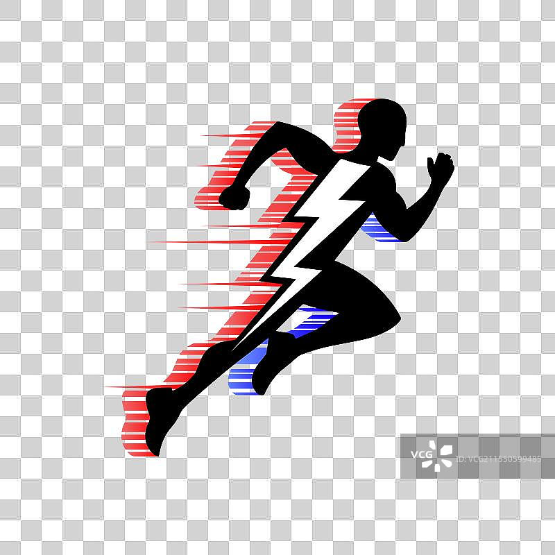 一个跑步的人，闪电形状的几何风格图片素材