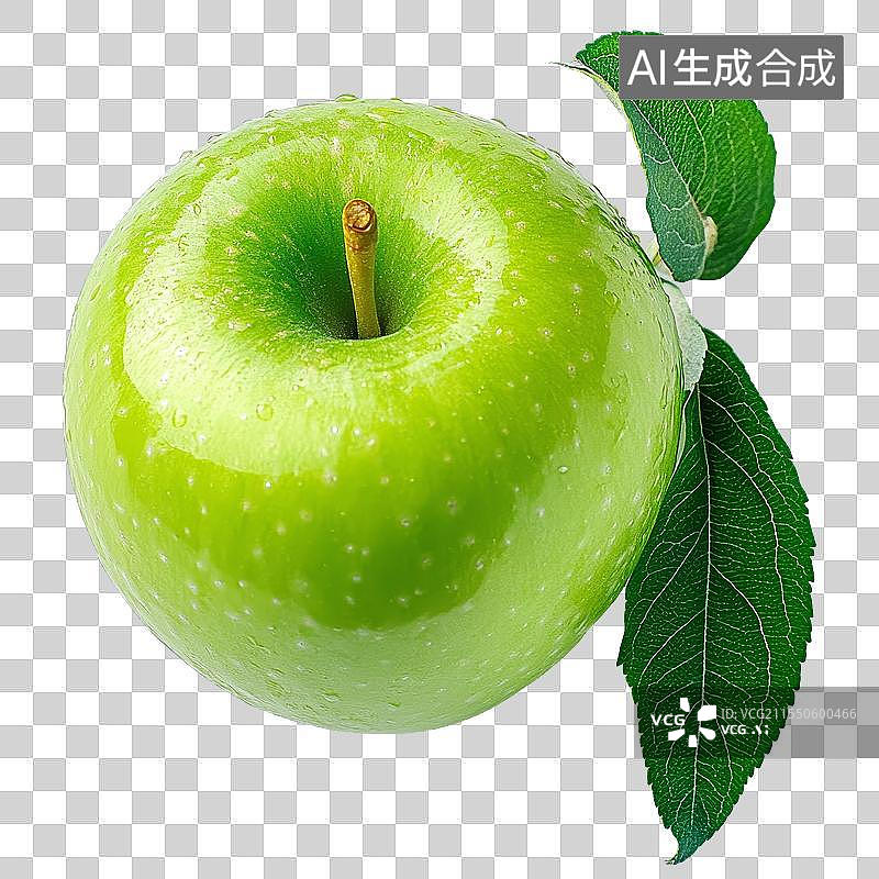 【AI数字艺术】免抠|新鲜绿色苹果与叶子图片素材