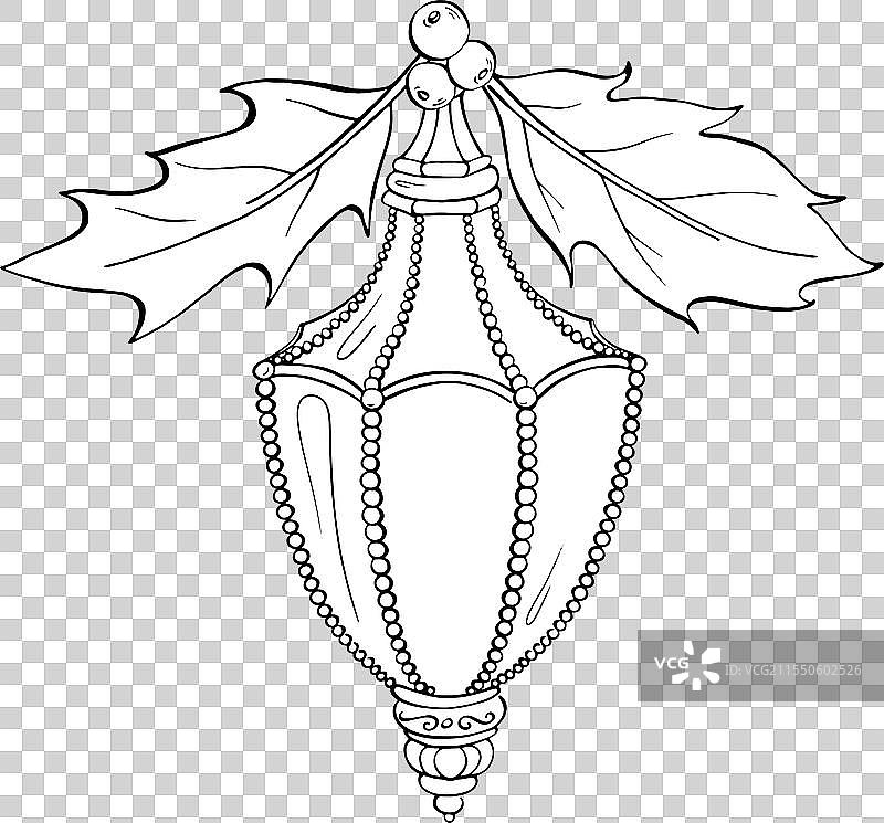 吊灯圣诞树玩具与冬青装饰图片素材