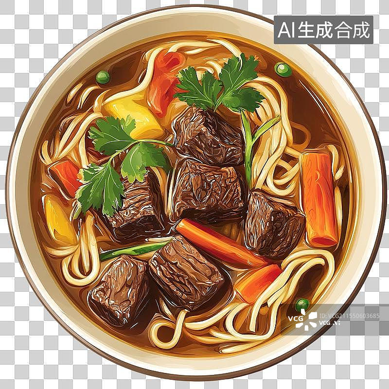 【AI数字艺术】红烧牛肉面，面条插画图片素材