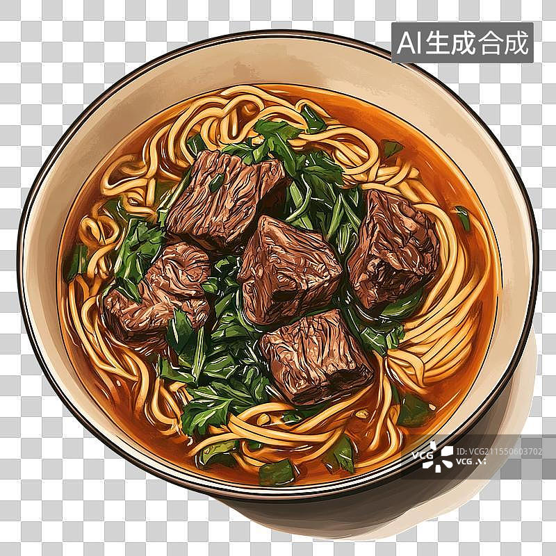 【AI数字艺术】红烧牛肉面，面条插画图片素材