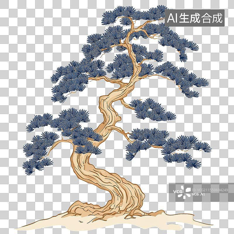【AI数字艺术】国潮风装饰松树矢量元素图片素材