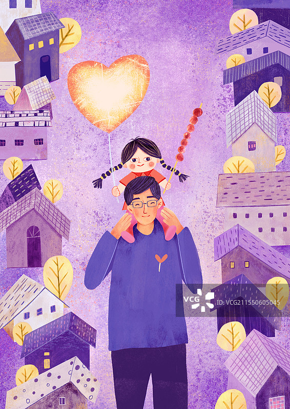 温暖治愈系亲子时光插画图片素材