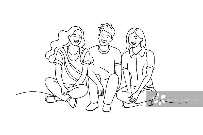 青少年朋友们坐在一起欢笑图片素材