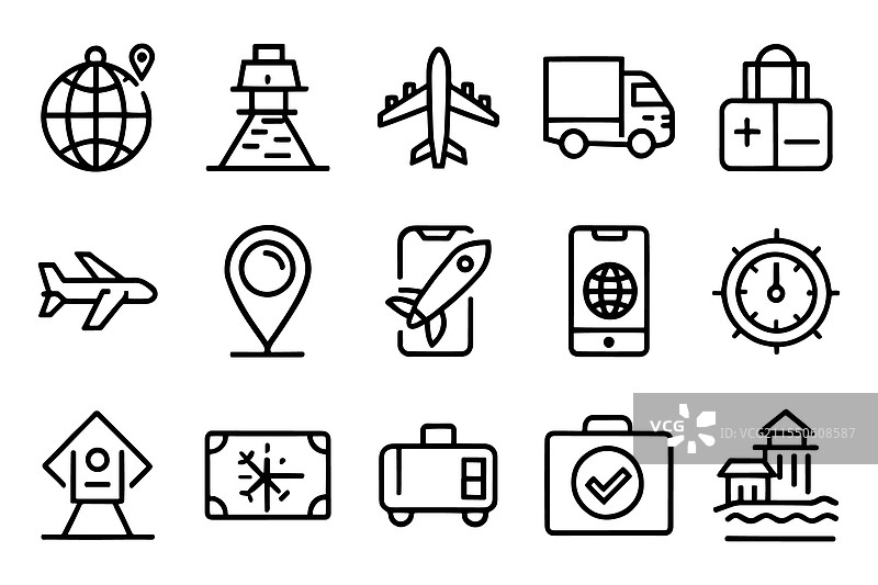 旅行和度假相关的可编辑图标集图片素材