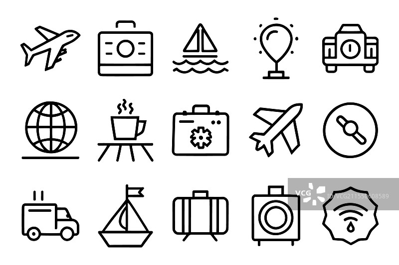 旅行和度假相关的可编辑线条图形图片素材