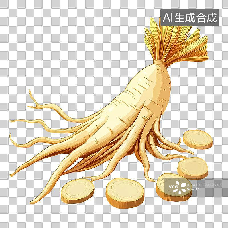 【AI数字艺术】国风手绘插画，人参，中药，中医，草药，药材免抠元素图片素材