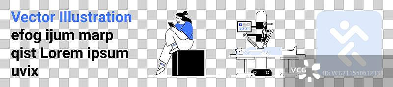 年轻女性阅读关于机器人手术的书籍图片素材