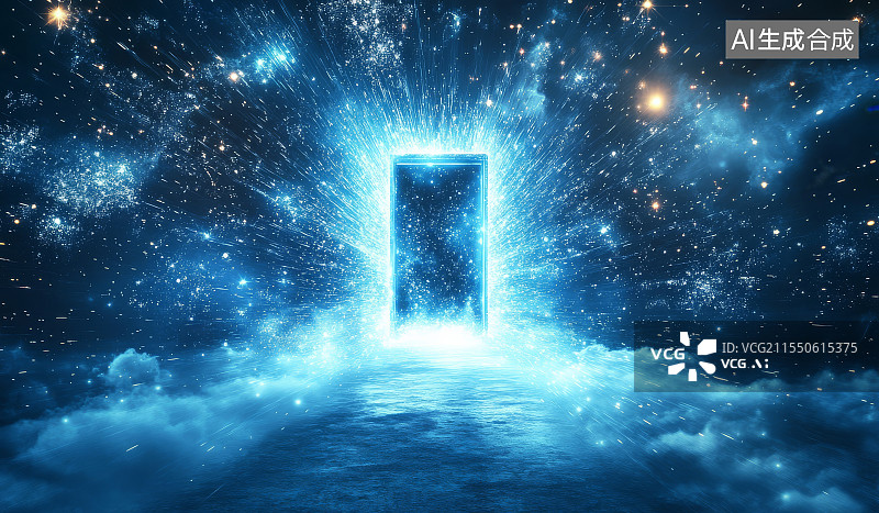 【AI数字艺术】蓝色科技感通往未来的传送门图片素材