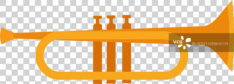 一把有三个阀门的喇叭展示在黄色背景上。图片素材