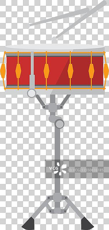 一个红白相间的鼓放在架子上图片素材