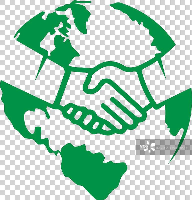 绿色地球与两只握手的手，象征着图片素材