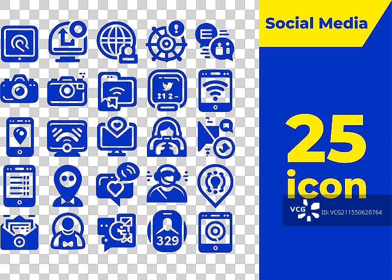 一套25个蓝色社交媒体图标图片素材