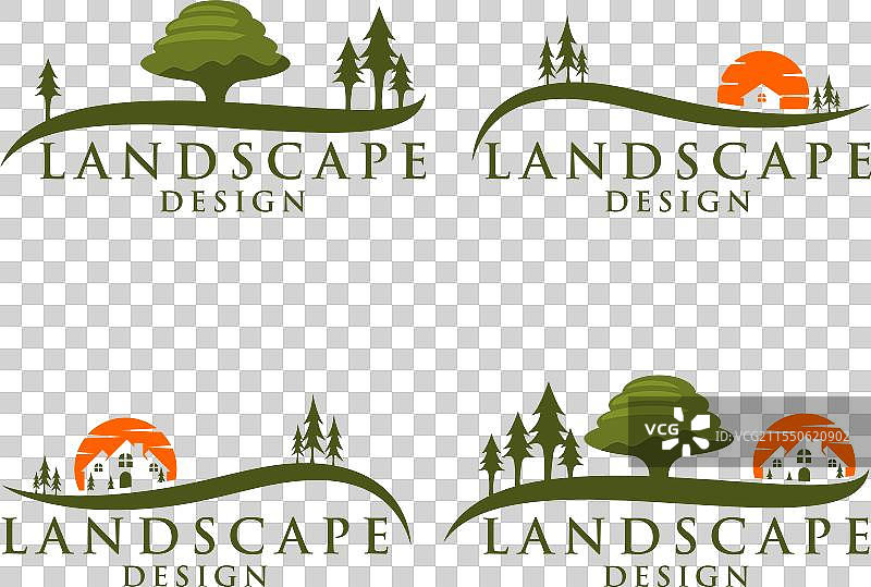 四个描绘景观设计的标志组合图片素材