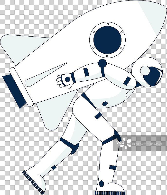 一位穿着白色西装的男子正在握着一枚火箭图片素材