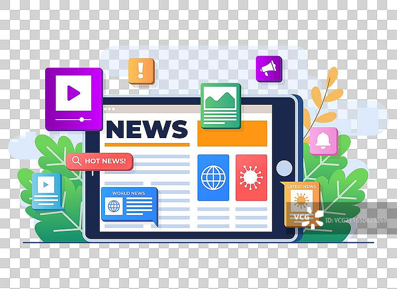 在线新闻移动应用扁平化模板图片素材